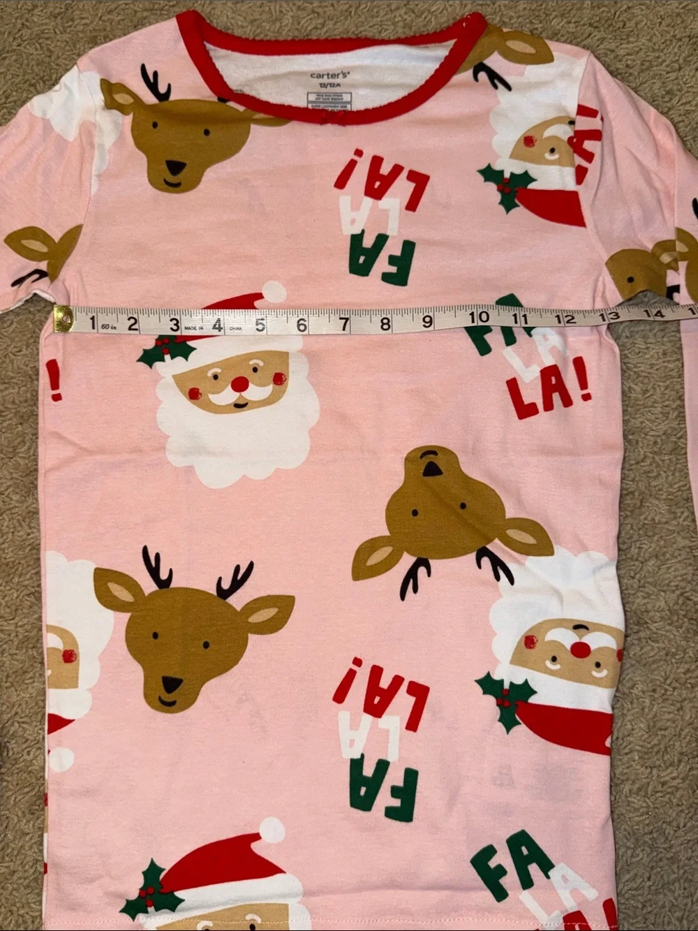Carter's Pink Santa & Reindeer Pajama Set with Red Trim